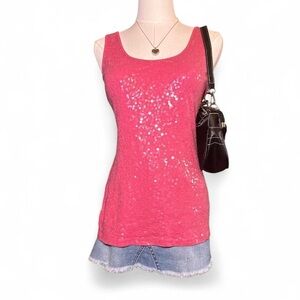 Y2K Express Pink Sequin Tank Top Coquette Glam Party